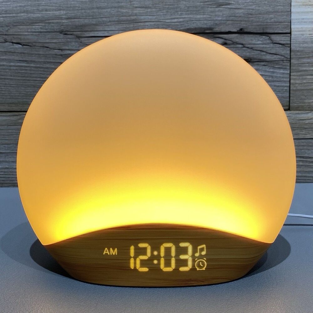 REACHER Sunrise Alarm Clock 26 Sleep Sounds Noise Wake Up Light Clock Wood Grain